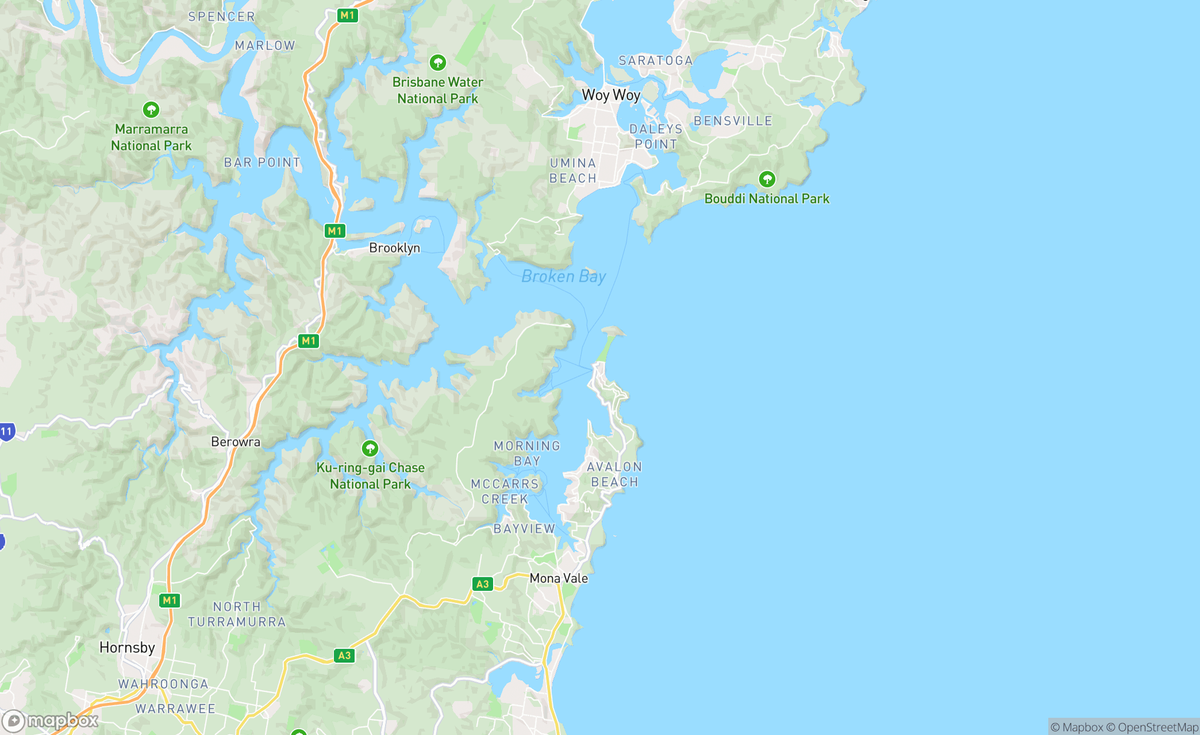 Map of Pittwater, Hawkesbury River and Broken Bay, NSW, AUS