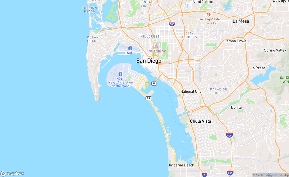 Map of San Diego Bay, CA, USA