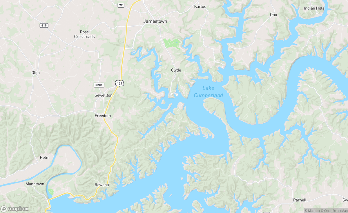 Map of Jamestown, Cumberland River, KY, USA