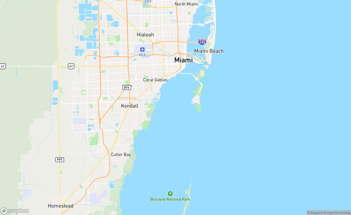 Map of Miami, Biscayne Bay, FL, USA