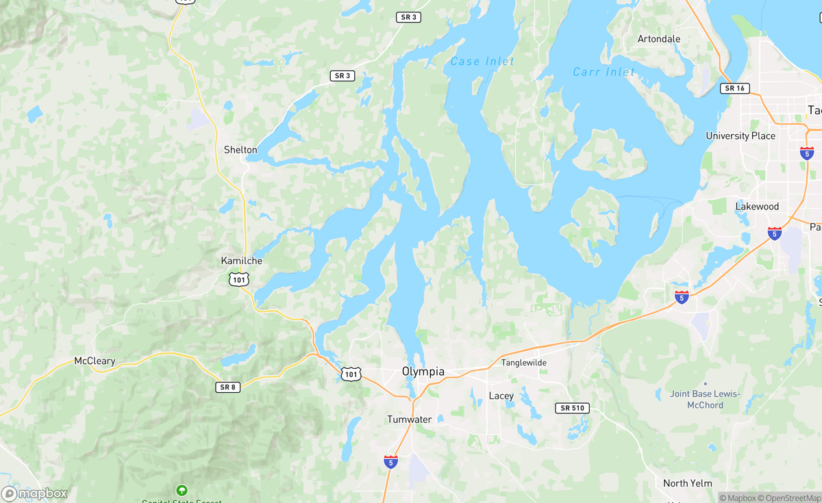 Map of Olympia, Southern Puget Sound, WA, USA