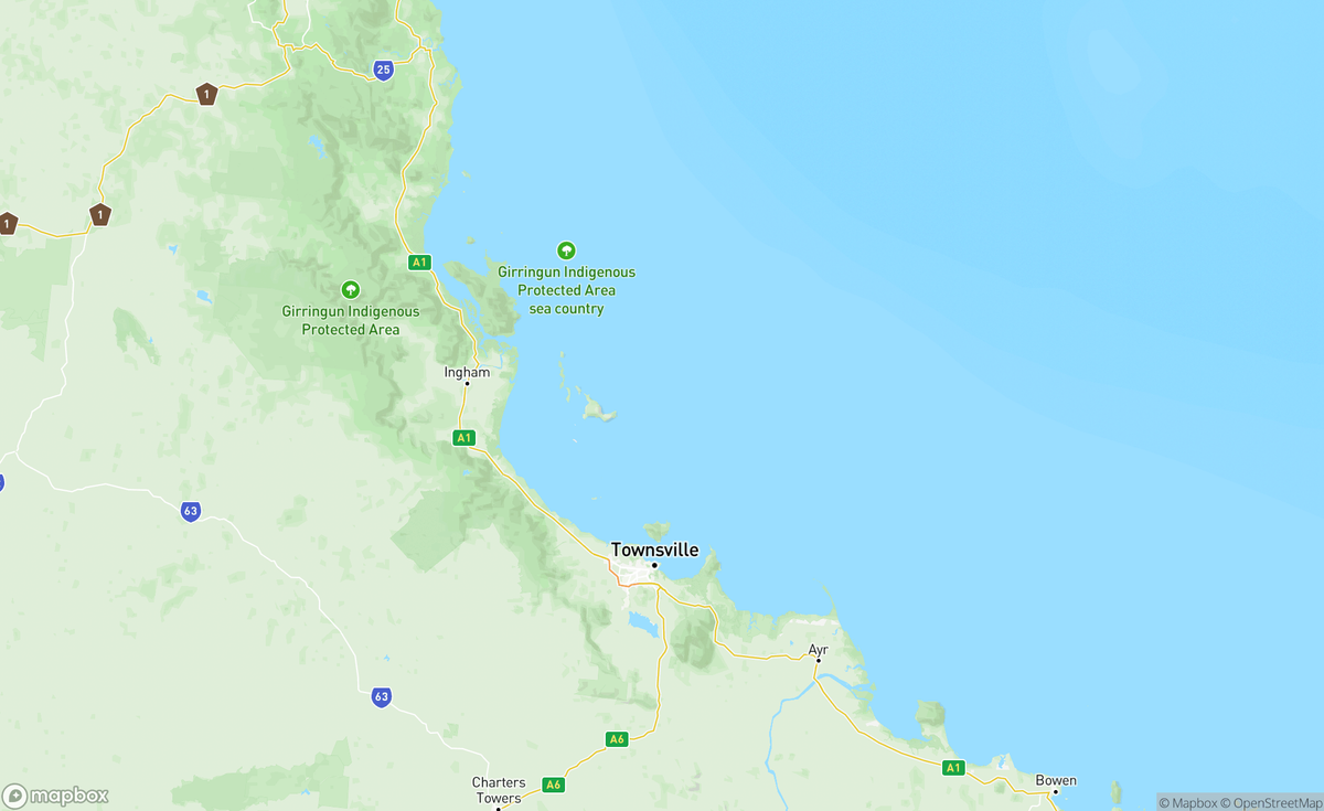 Map of Townsville to Mission Beach, QLD, AUS