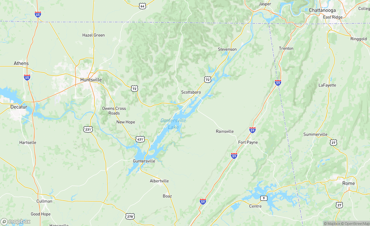 Map of Guntersville Lake, AL, USA