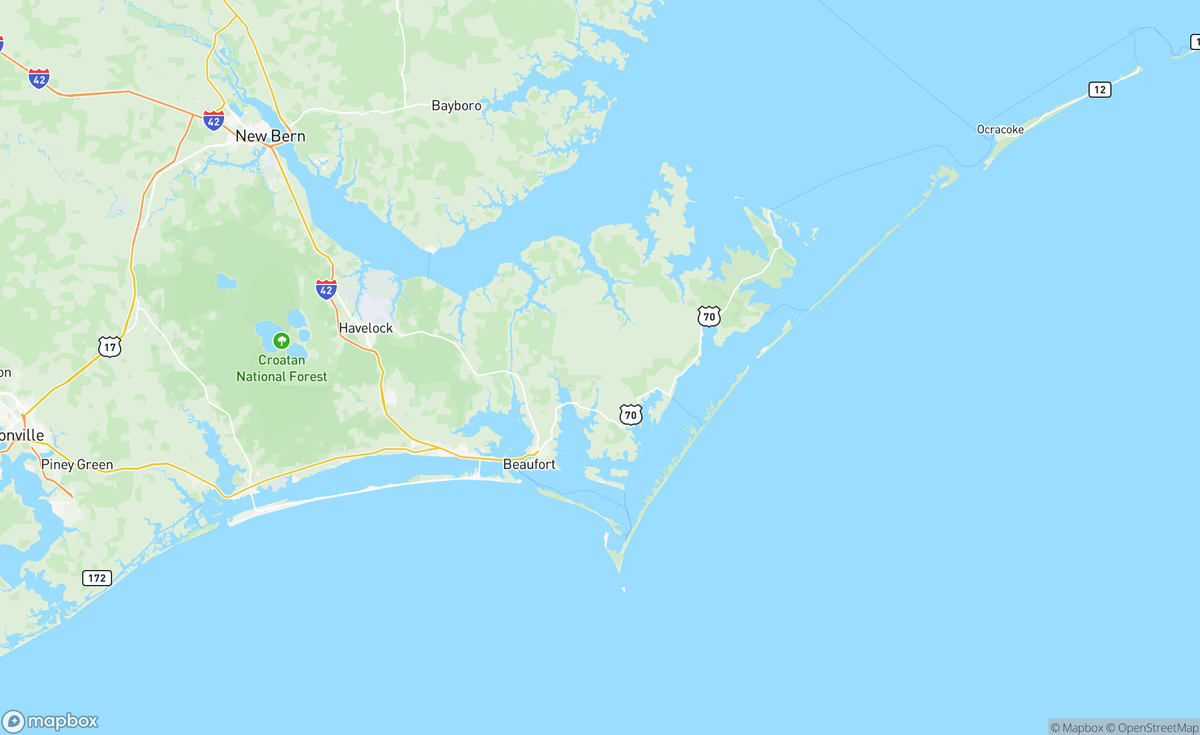 Map of Bogue Sound to Cape Lookout, NC, USA