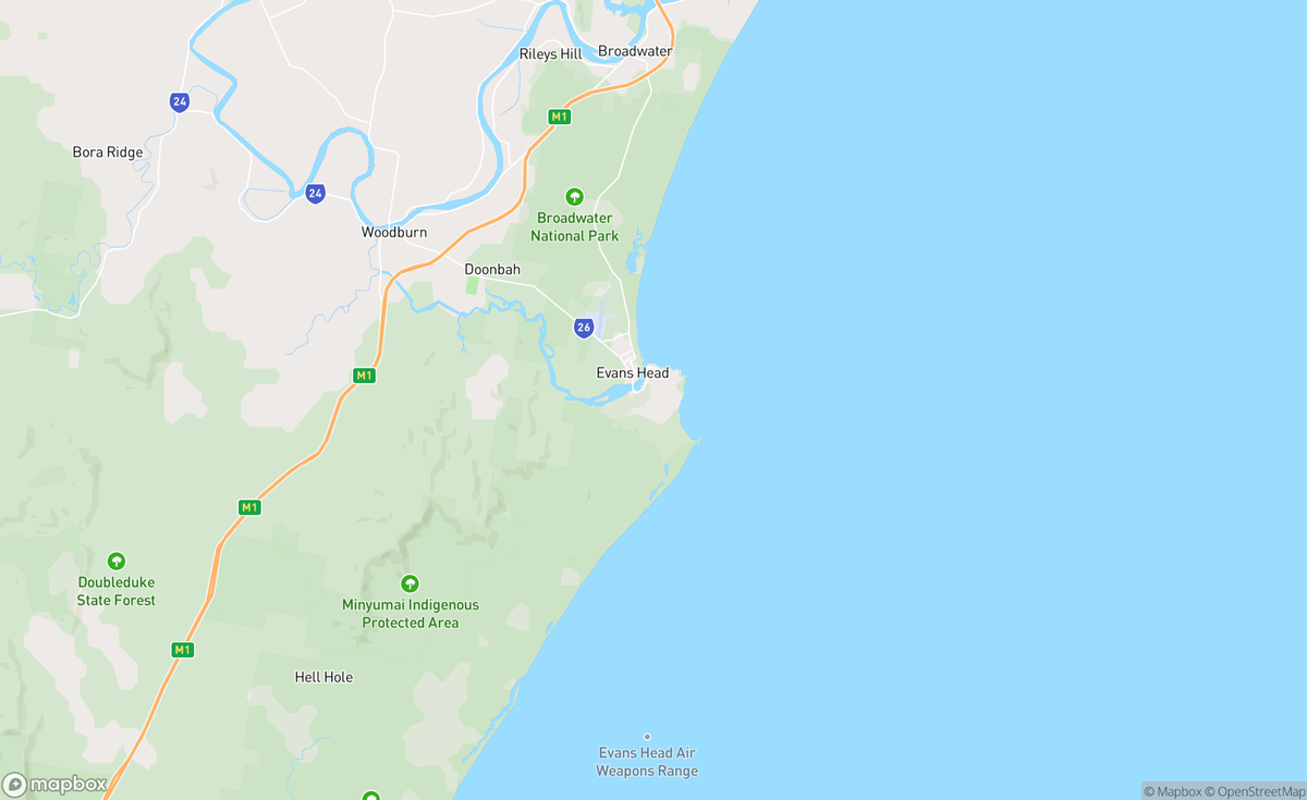Map of Evans Head, NSW, AUS