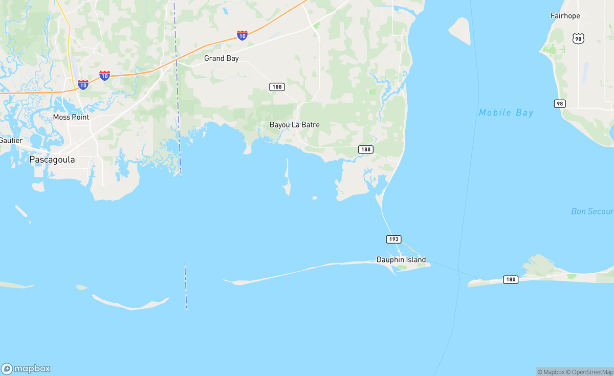 Map of Dauphine Island, AL, USA