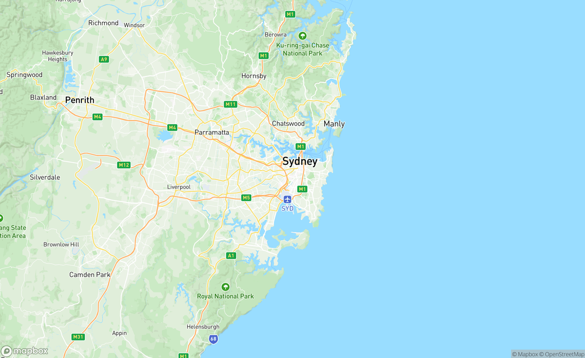 Map of Sydney to Cronulla, NSW, AUS