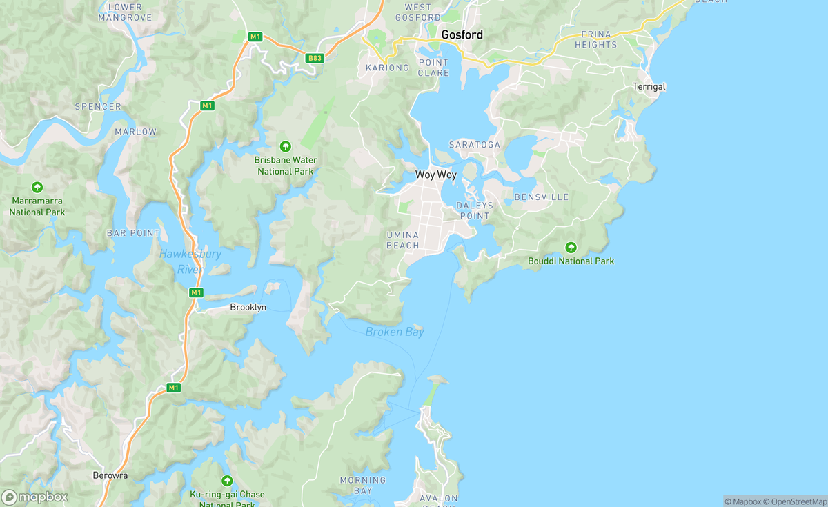 Map of Broken Bay, Hawkesbury River, NSW, AUS