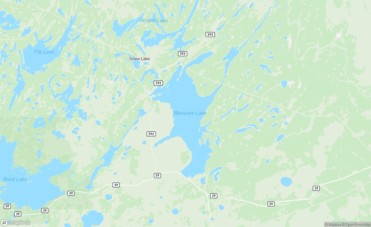 Map of Wekusko Lake, MB, CAN