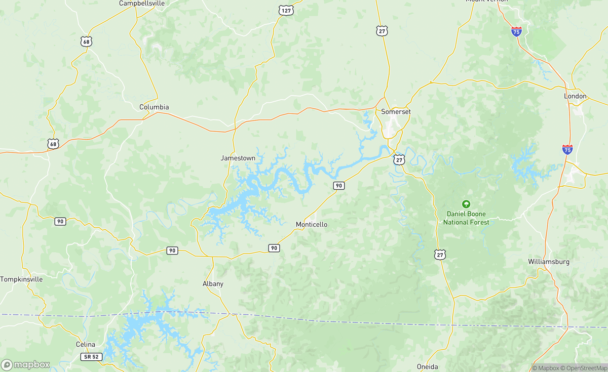 Map of Cumberland River, KY, USA