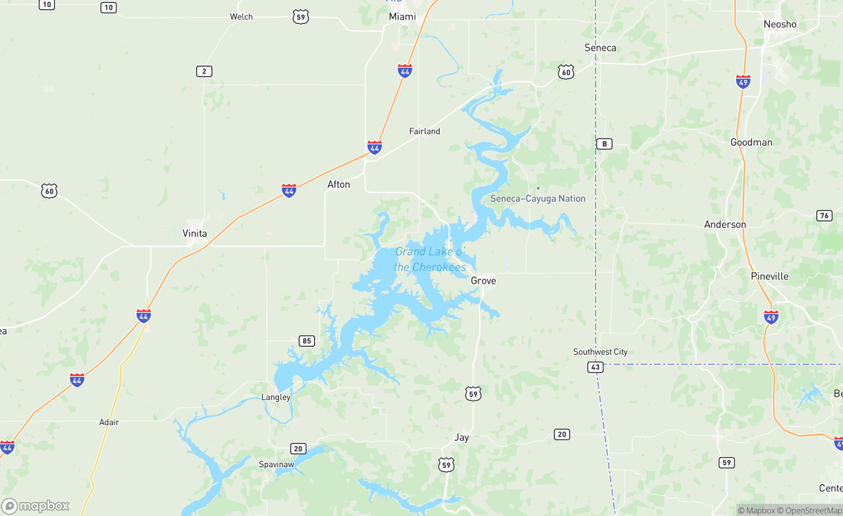 Map of Neosho River, OK, USA