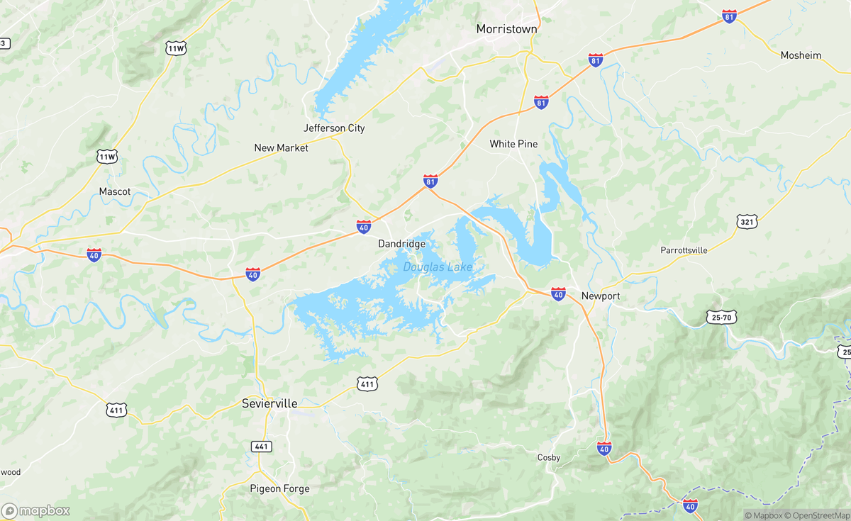 Map of Douglas Lake, TN, USA