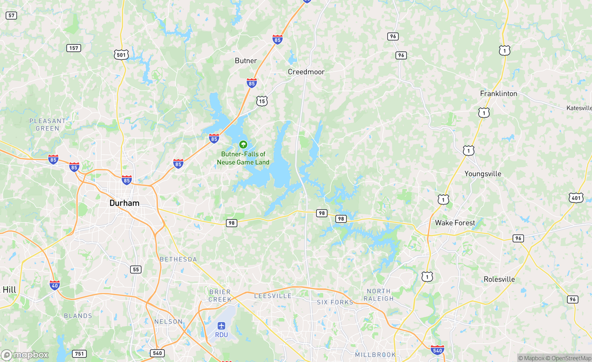 Map of Falls Lake, NC, USA