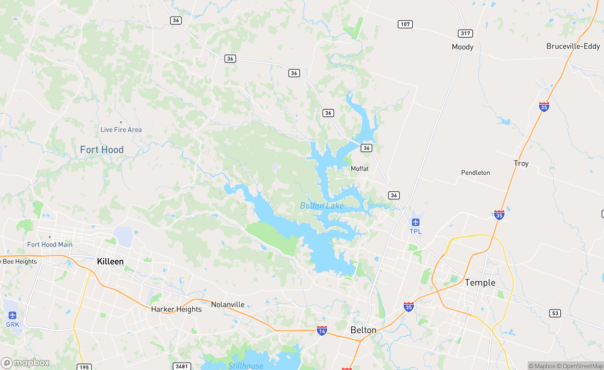 Map of Belton Lake, TX, USA