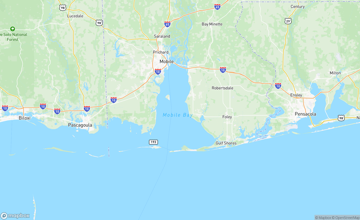 Map of Mobile Bay, AL, USA
