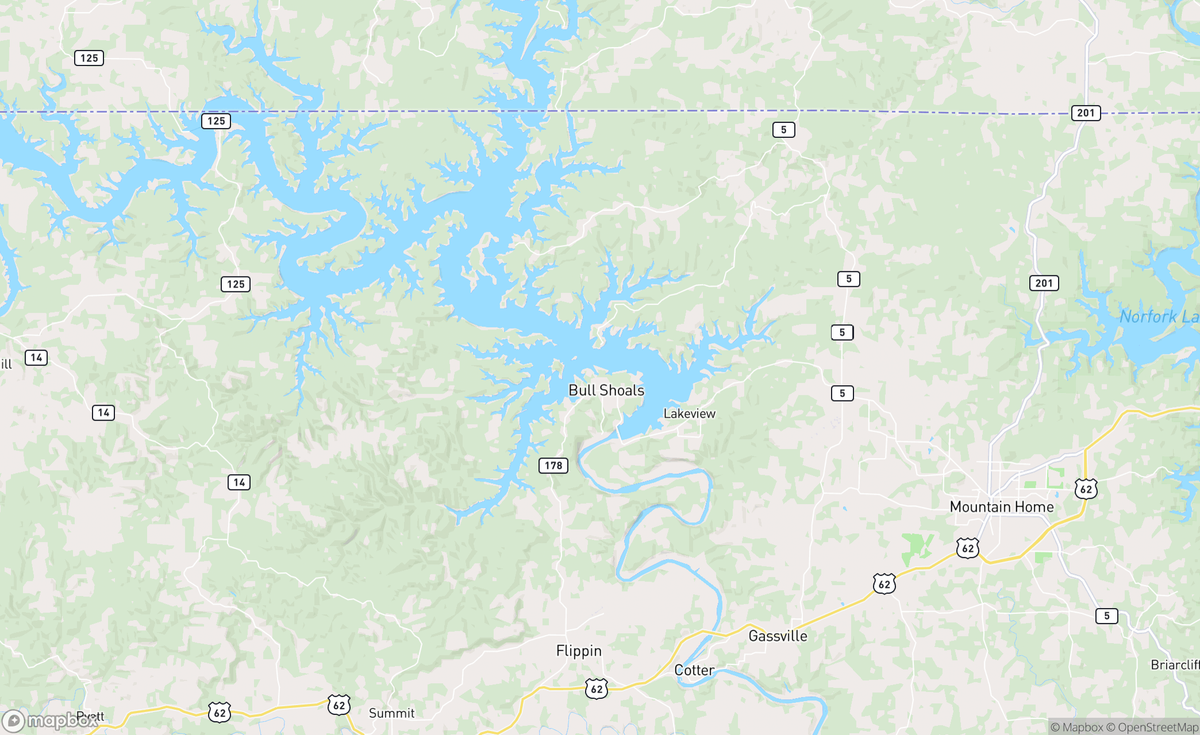 Map of Bull Shoals Lake, AR, USA