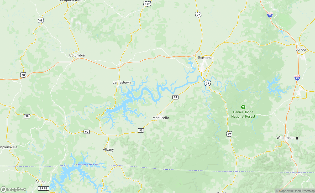 Map of Lake Cumberland, KY, USA