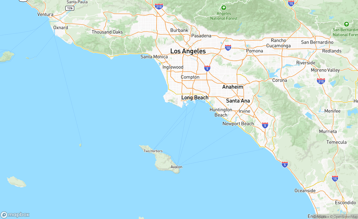 Map of Long Beach & Catalina Island, CA, USA