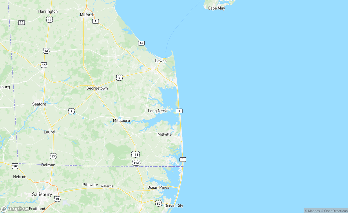Map of Millsboro, DE, USA