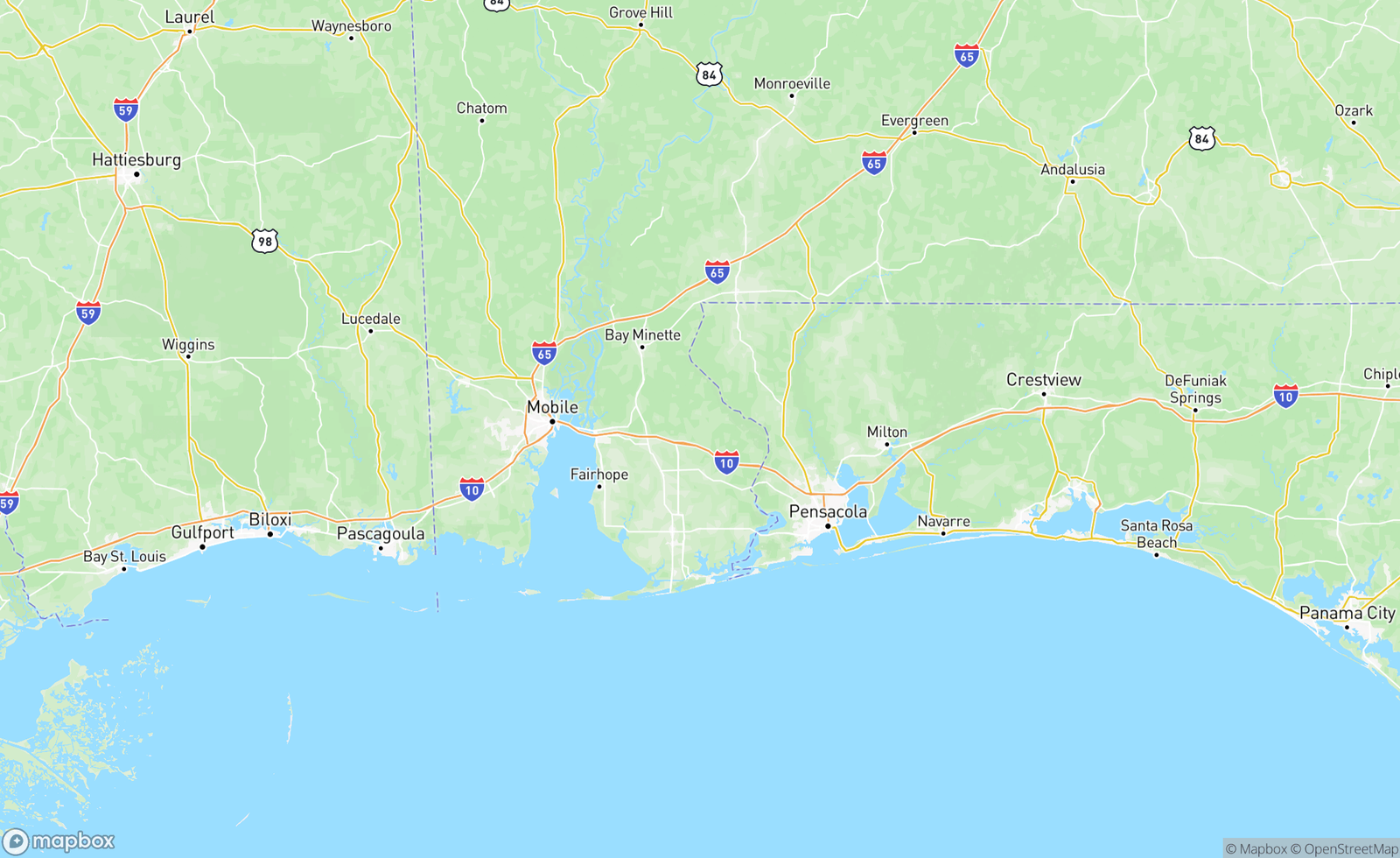 Map of Baldwin County, AL, USA