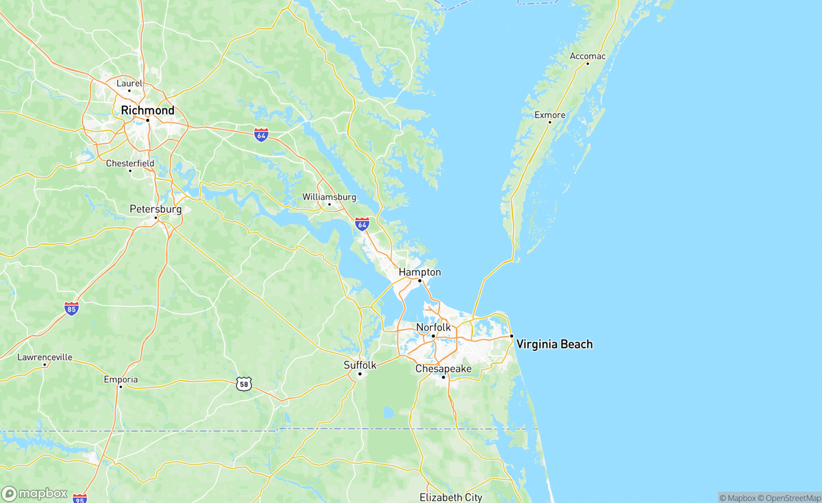 Map of Newport News, Chesapeake Bay, VA, USA
