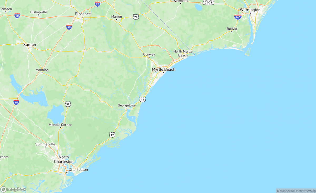 Map of Myrtle Beach to Georgetown, SC, USA