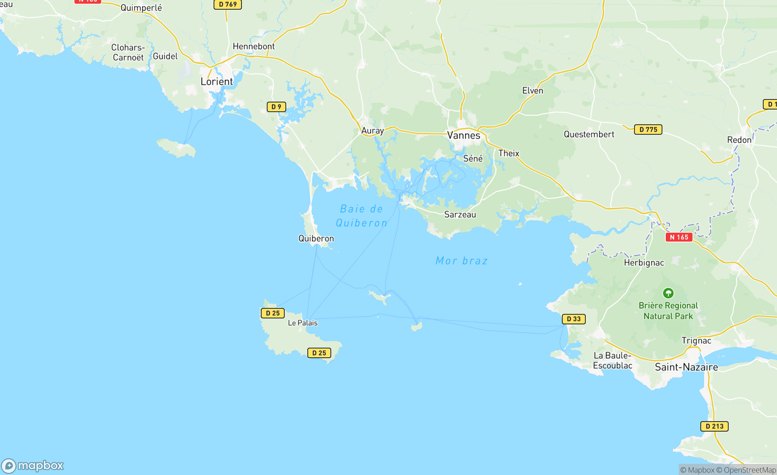 Map of Quiberon Bay, Morbihan, Brittany, FRA
