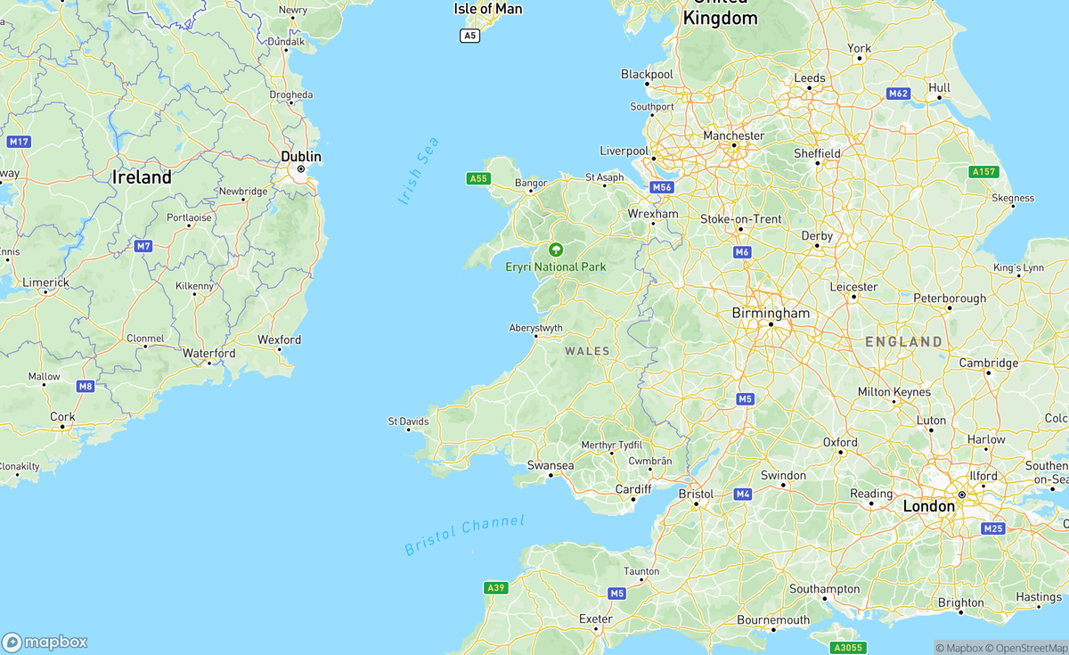 Map of Wales, UK