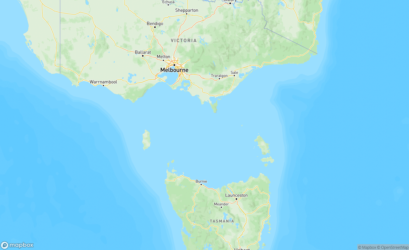 Map of Bass Strait, TAS, AUS