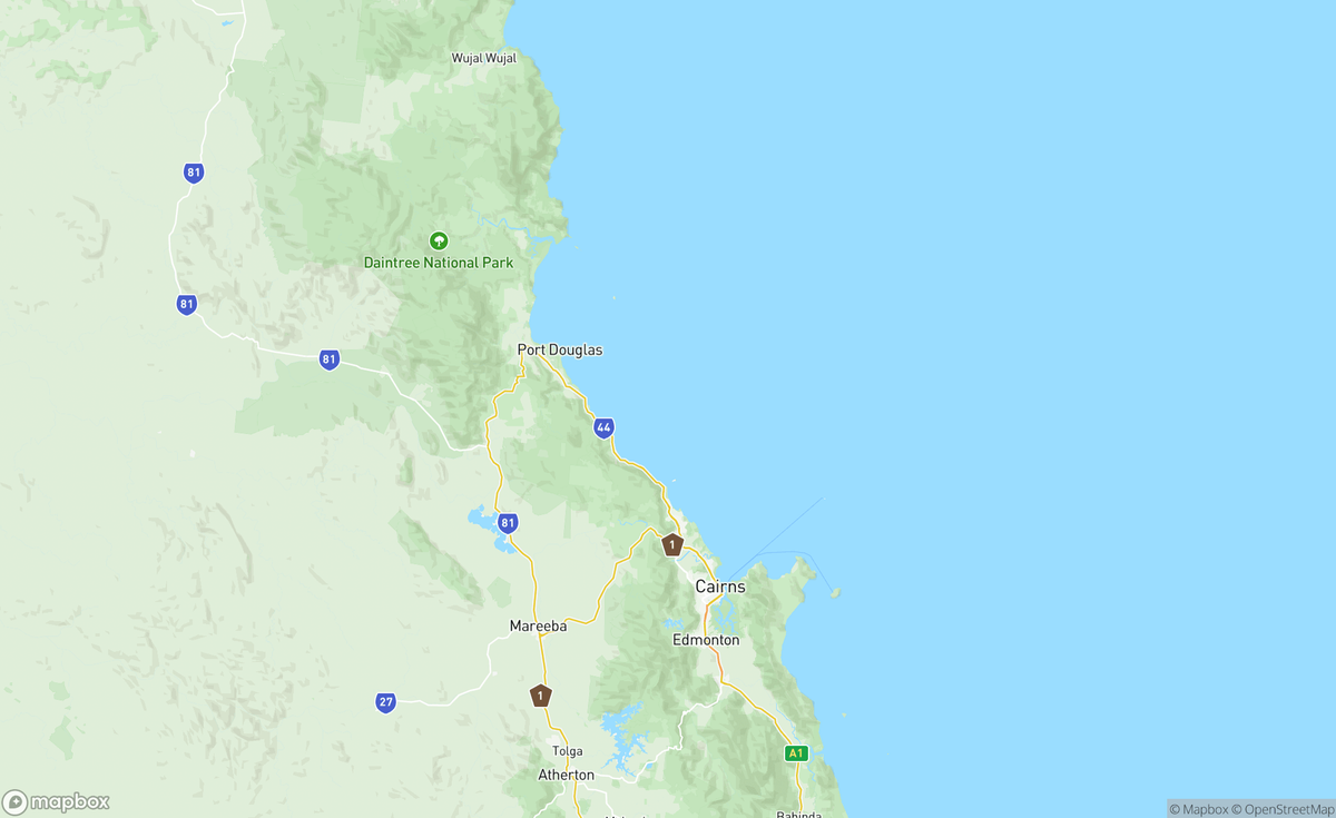 Map of Port Douglas to Cairns, QLD, AUS