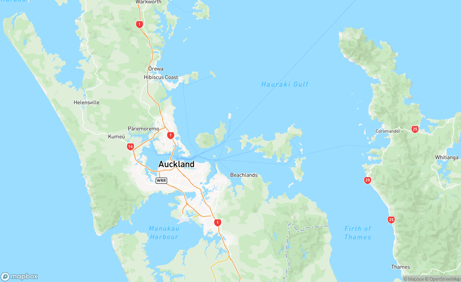 Map of Waiheke Island, Hauraki Gulf, NZ