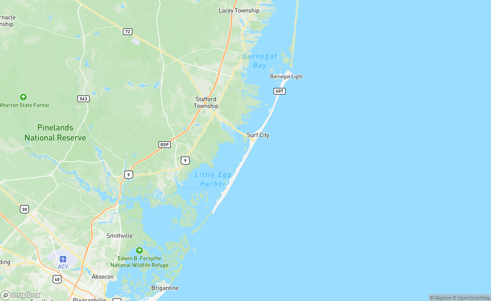 Map of Barnegat Bay, Jersey Shore, NJ, USA