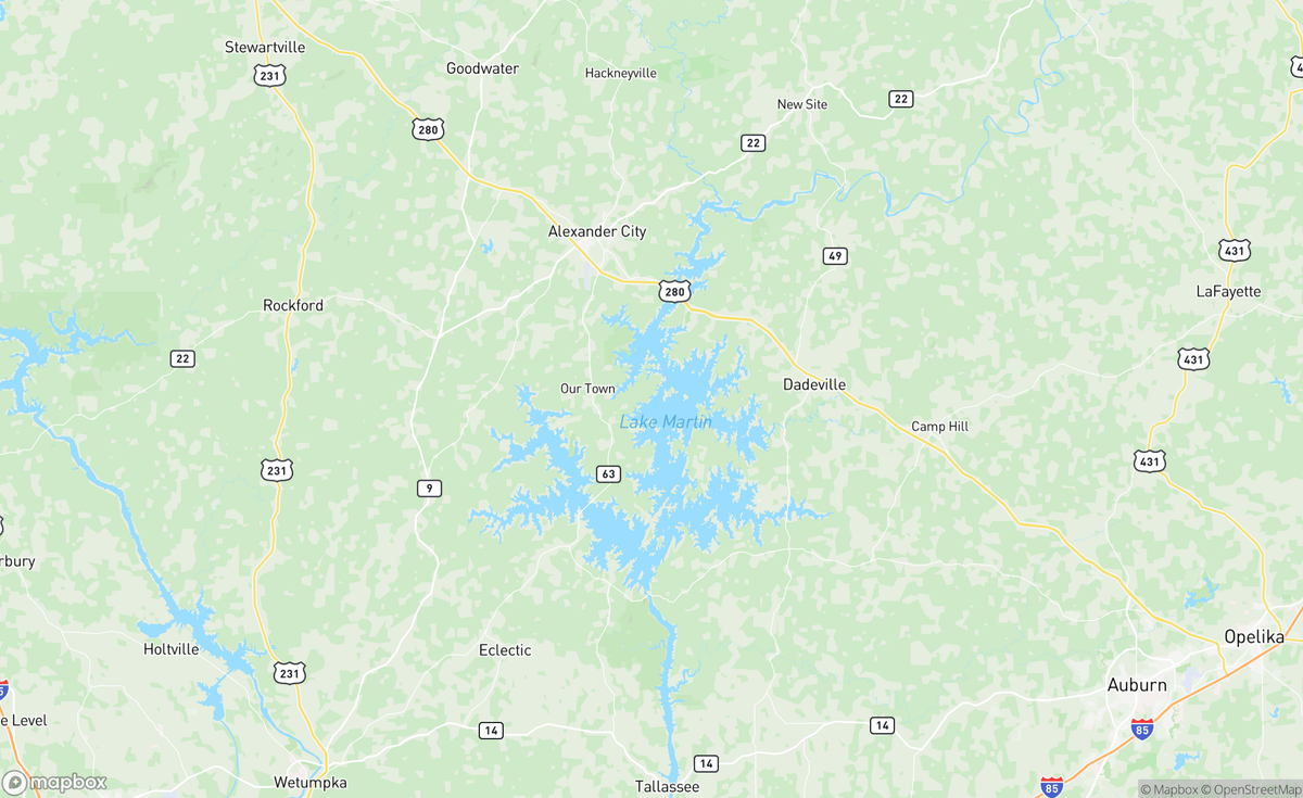 Map of Lake Martin, AL, USA