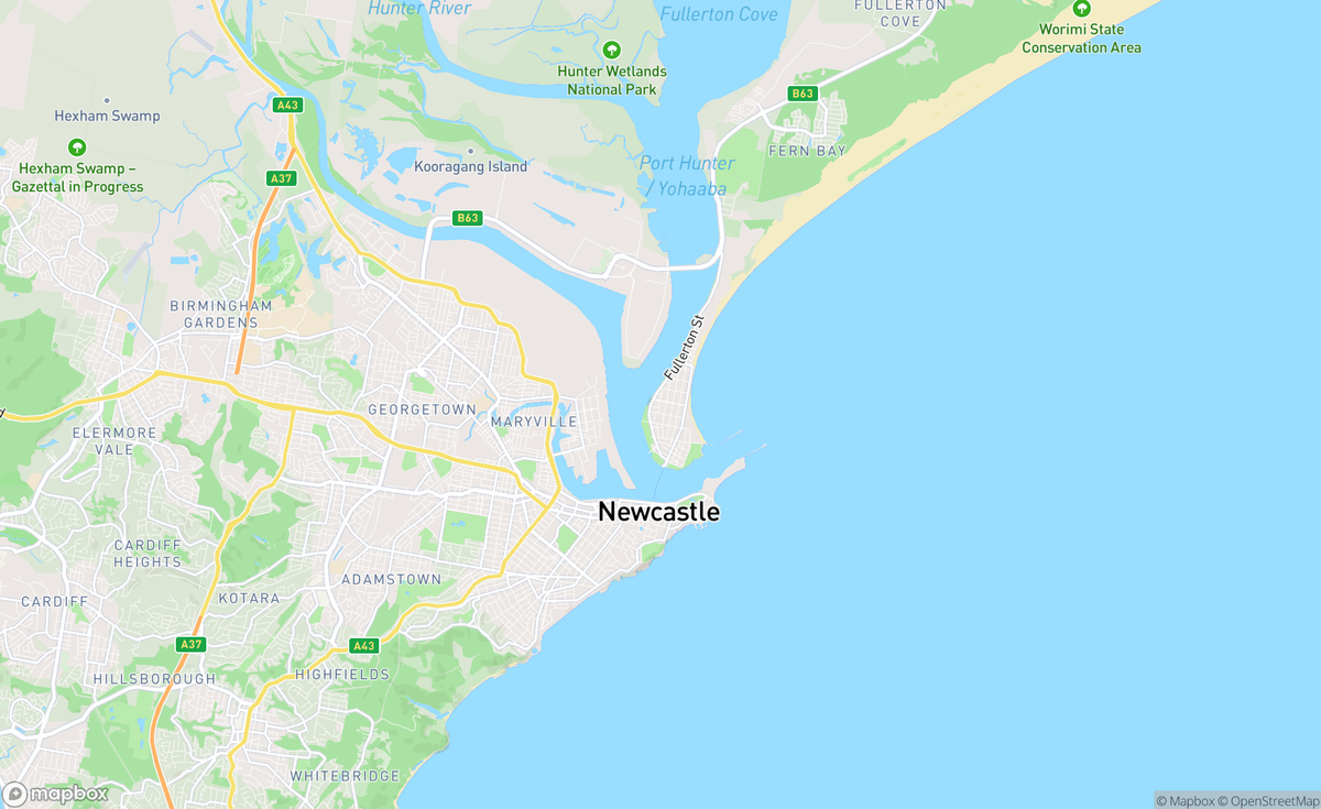 Map of Newcastle, NSW, AUS