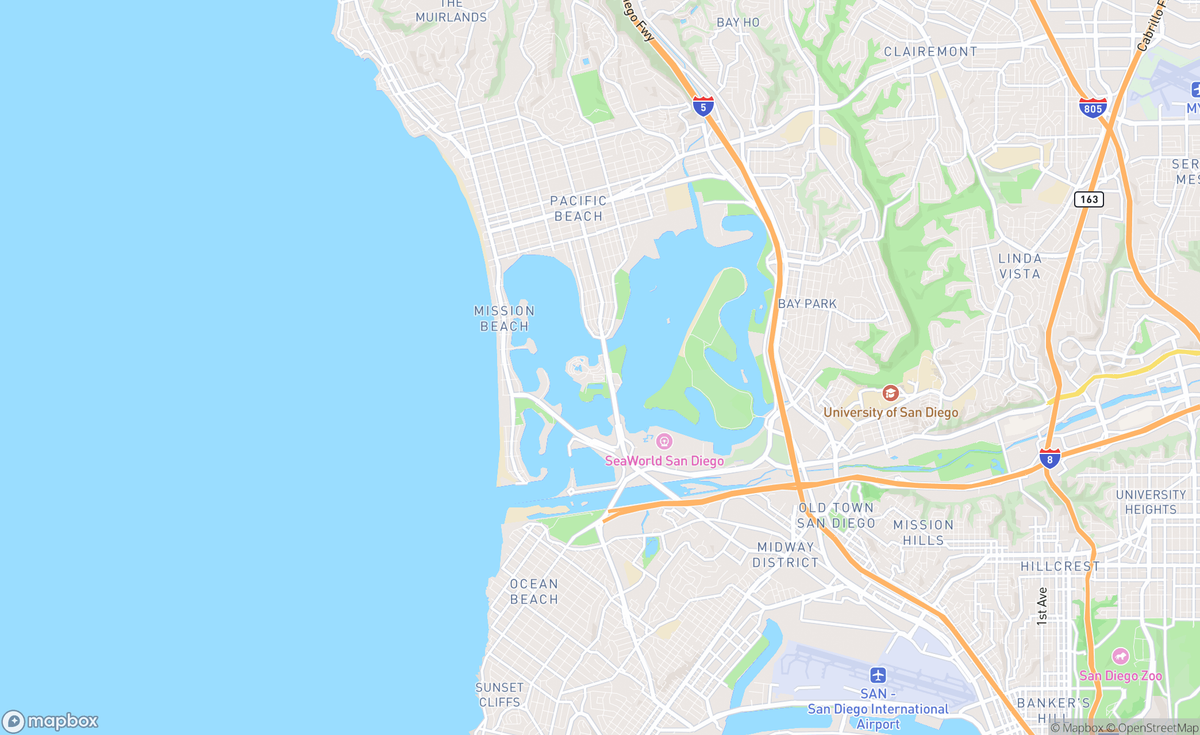 Map of Mission Bay Park, San Diego, CA, USA