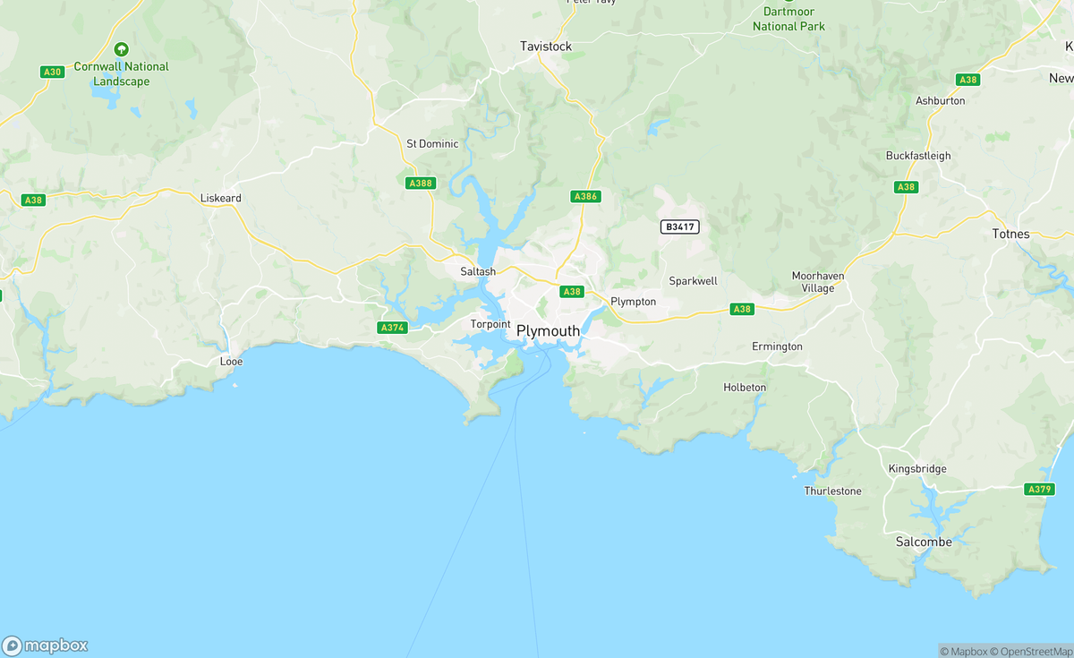 Map of Plymouth, England, GBR