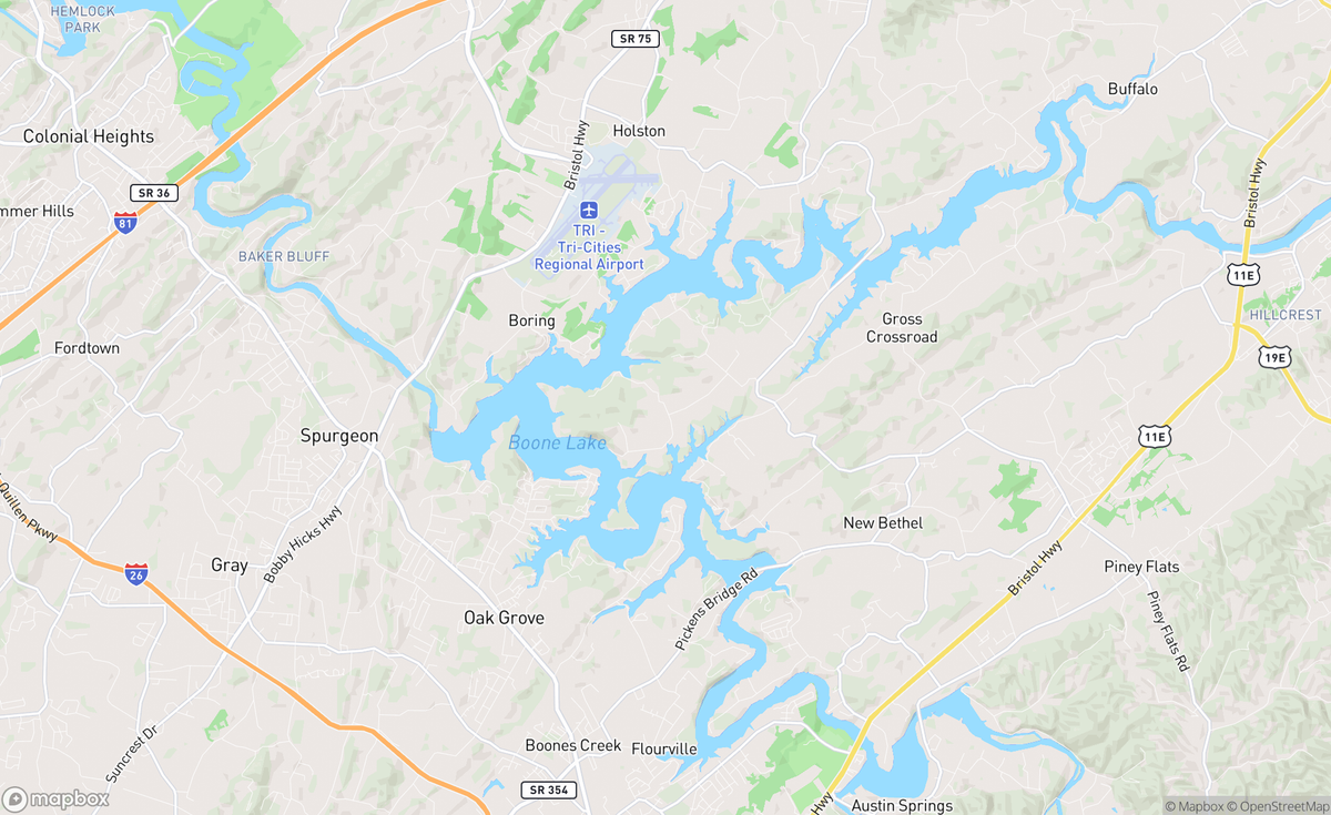 Map of Boone Lake, TN, USA