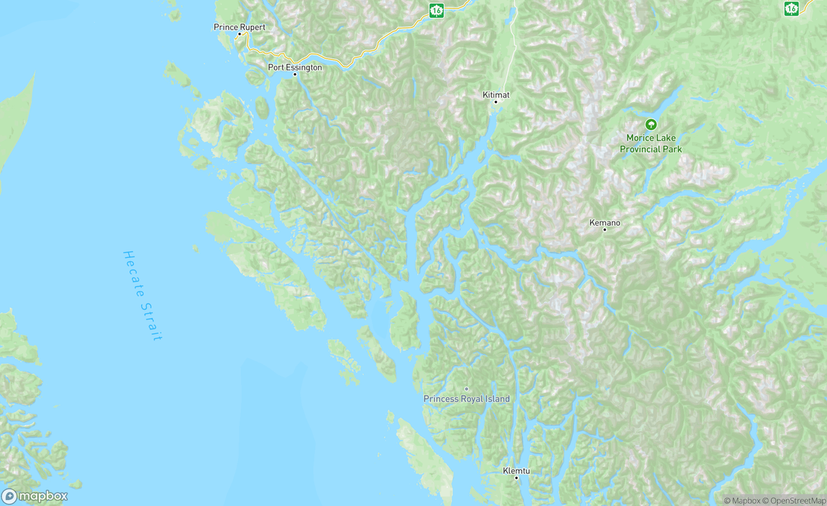 Map of Douglas Channel, BC, CAN