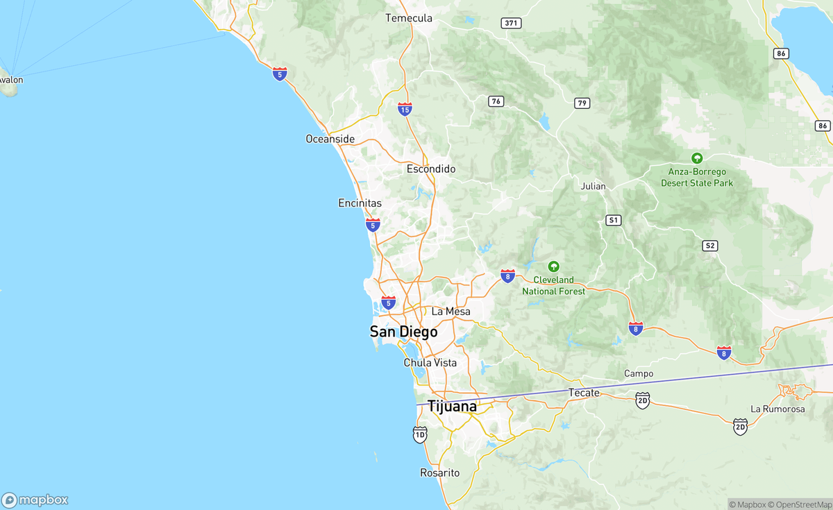 Map of San Diego to Laguna Beach, CA, USA