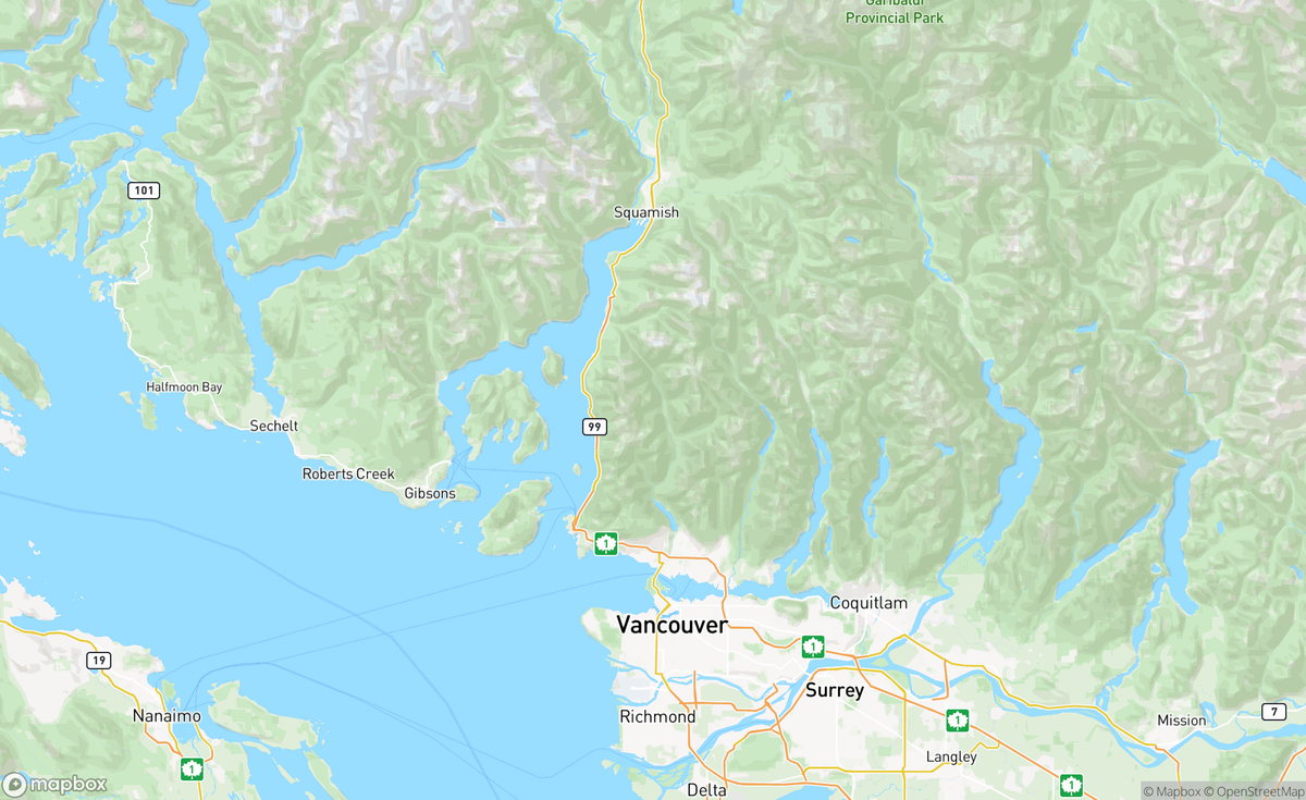Map of Burrard Inlet to Howe Sound, BC, CAN