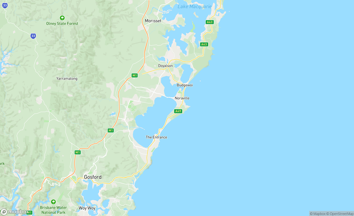 Map of Tuggerah Lakes, NSW, AUS