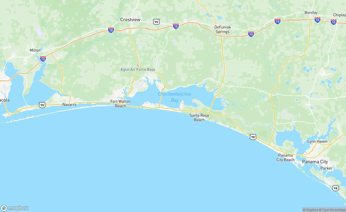 Map of Choctawhatchee Bay, Emerald Coast, FL, USA