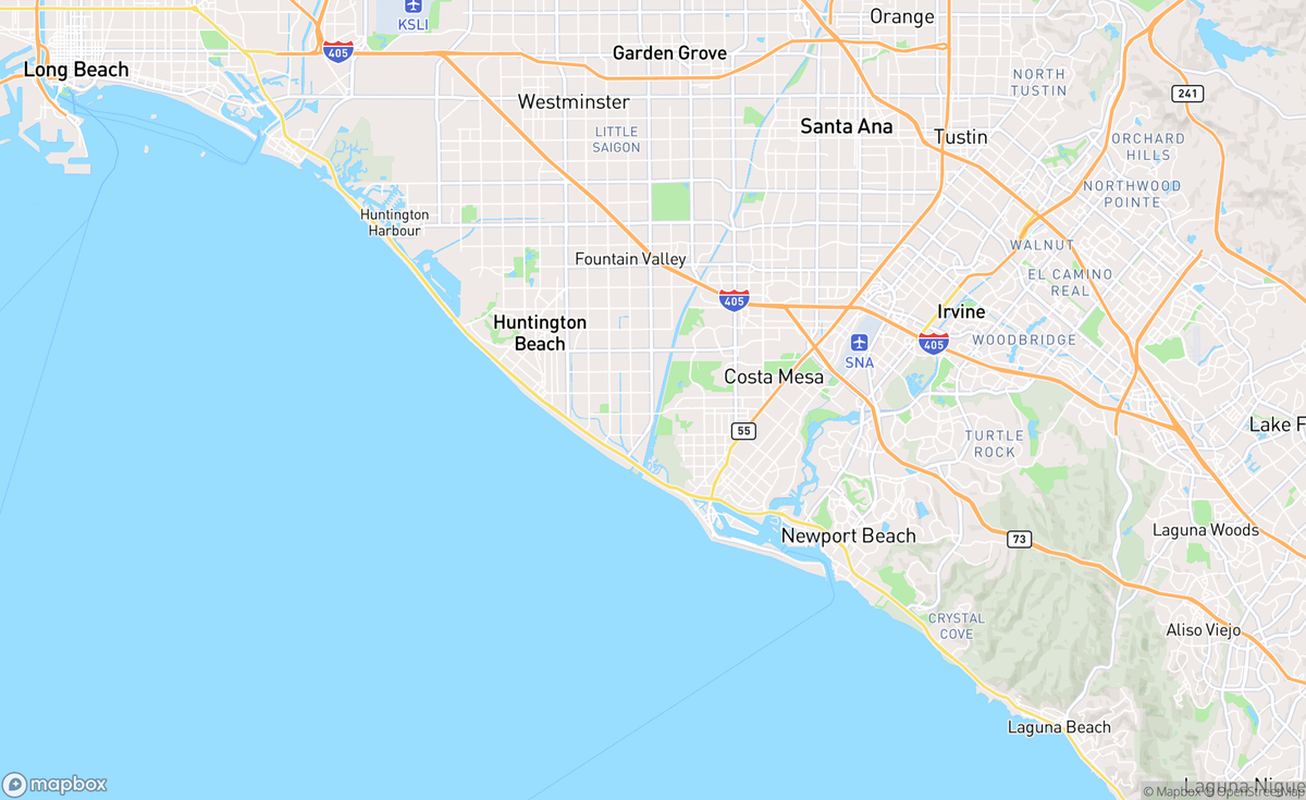 Map of Huntington & Newport Beach, CA, USA