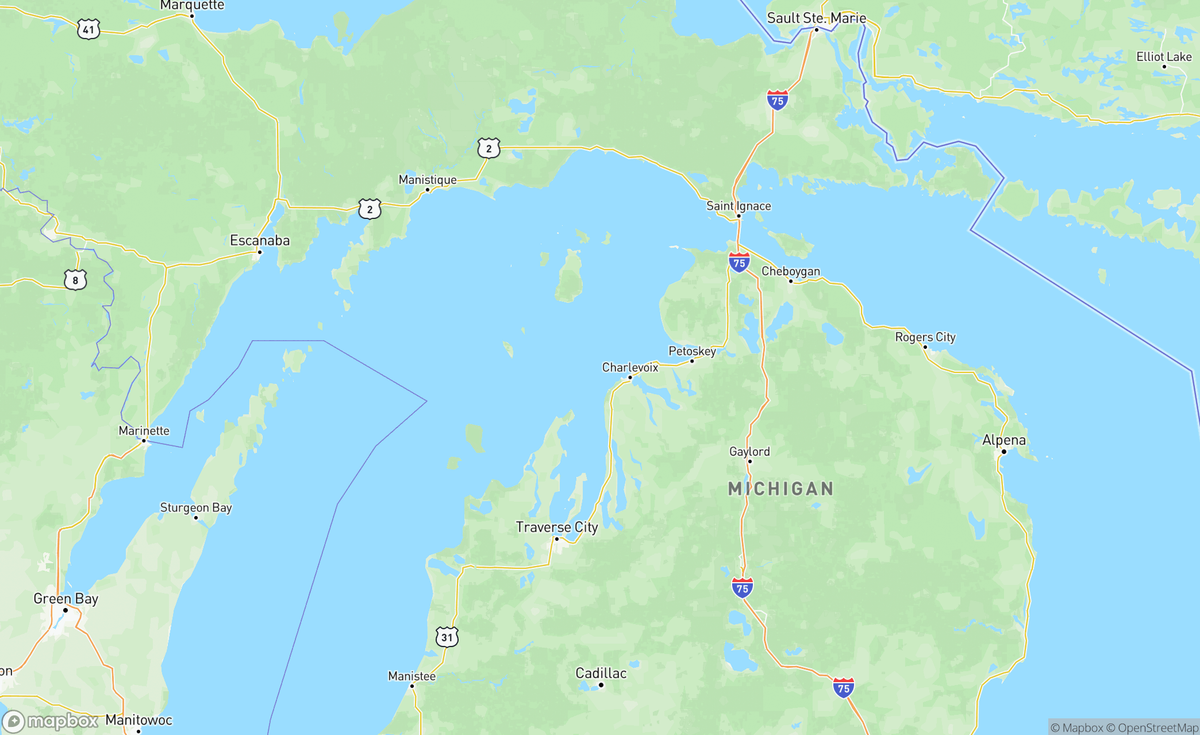 Map of Grand Traverse Bay, Lake Michigan, MI, USA