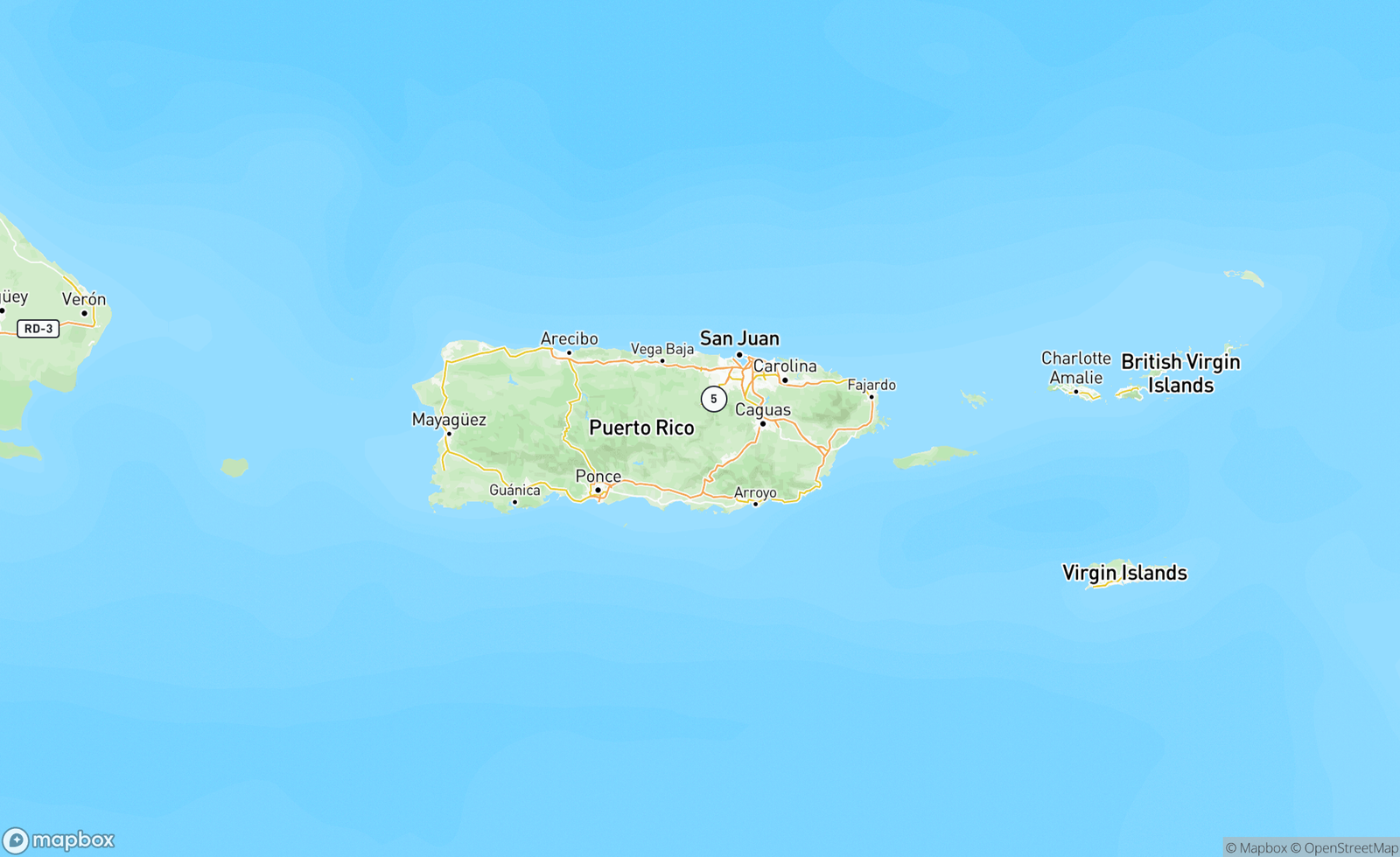 Map of Puerto Rico, Caribbean, PRI