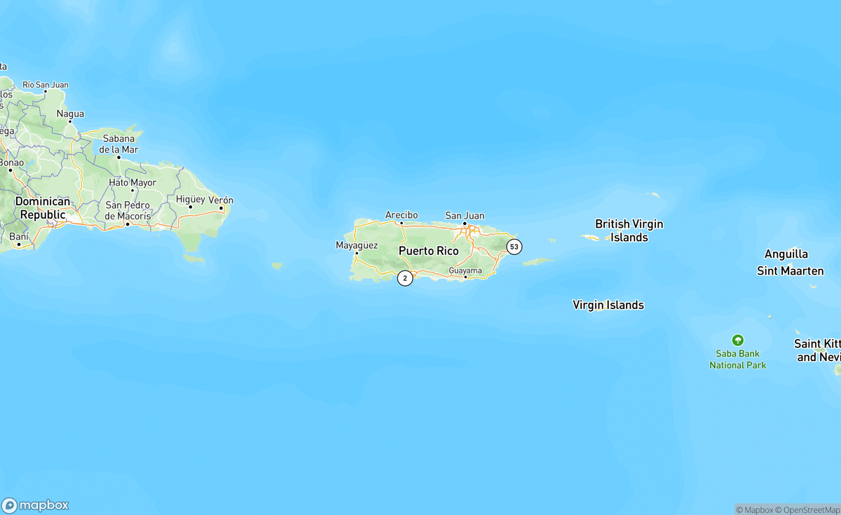 Map of Puerto Rico, Caribbean, PRI