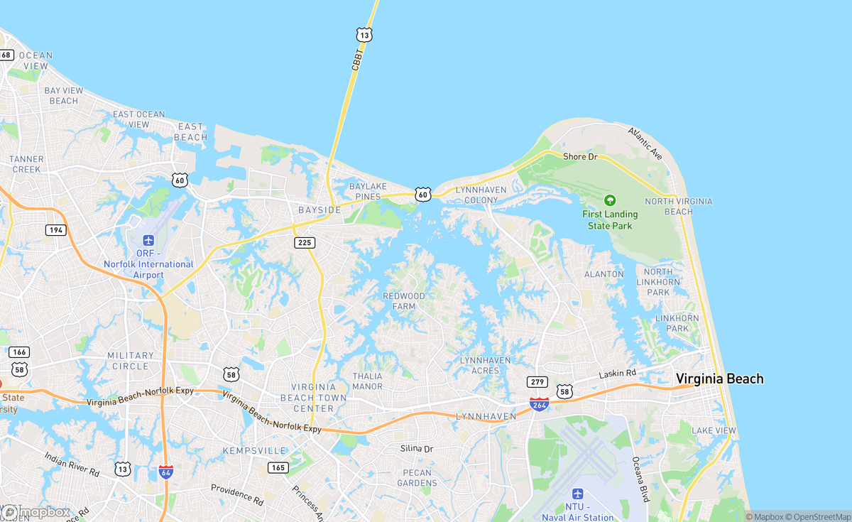 Map of Virginia Beach, VA, USA