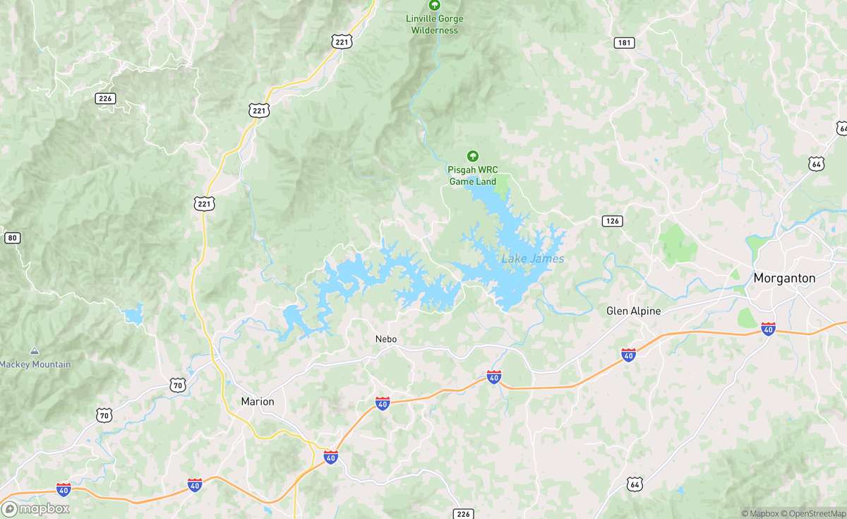 Map of Lake James, NC, USA