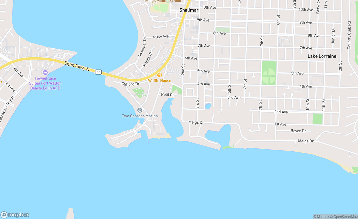 Map of Shalimar, Okaloosa County, FL, USA