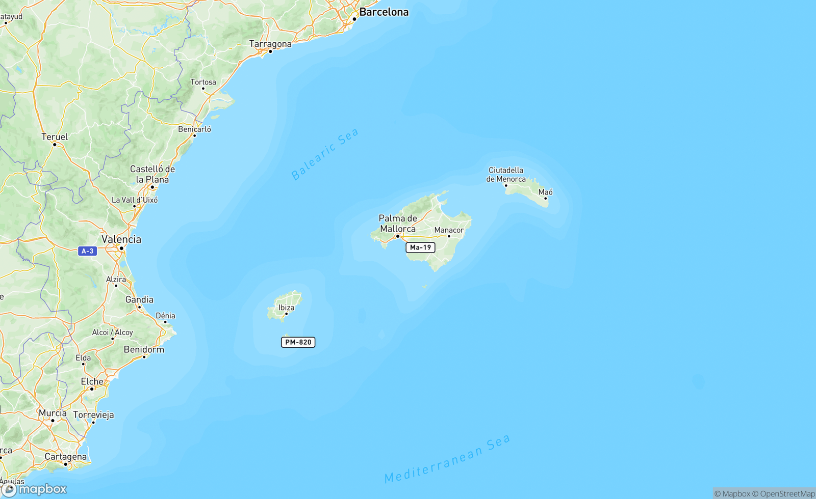 Map of Mallorca, Balearic Islands, España, ESP